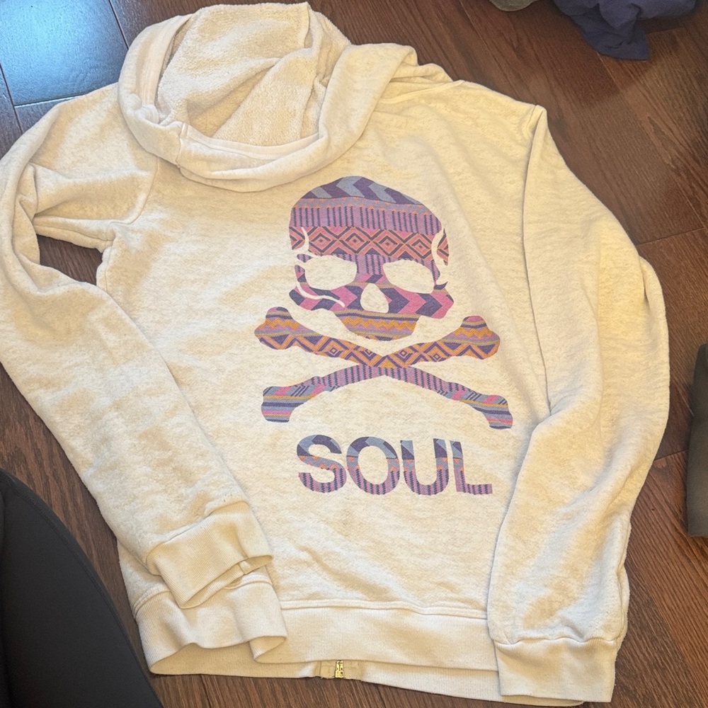 SOULCYCLE Cream Sweater with Multicolor Skull Design